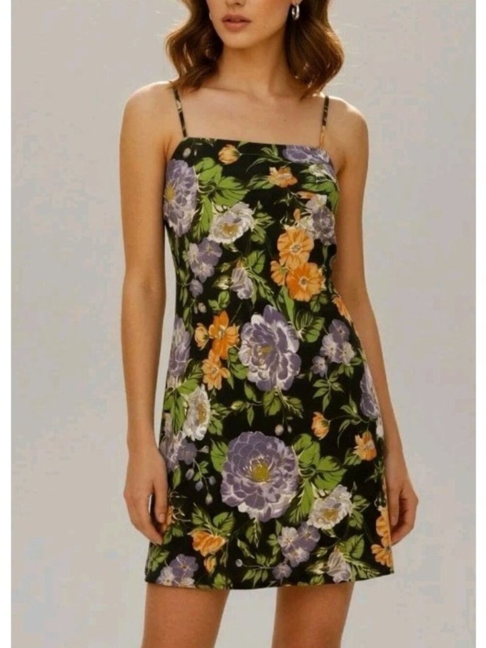 $160 NWT FARM RIO Capri Floral Sleeveless Mini Dress, Black, XS